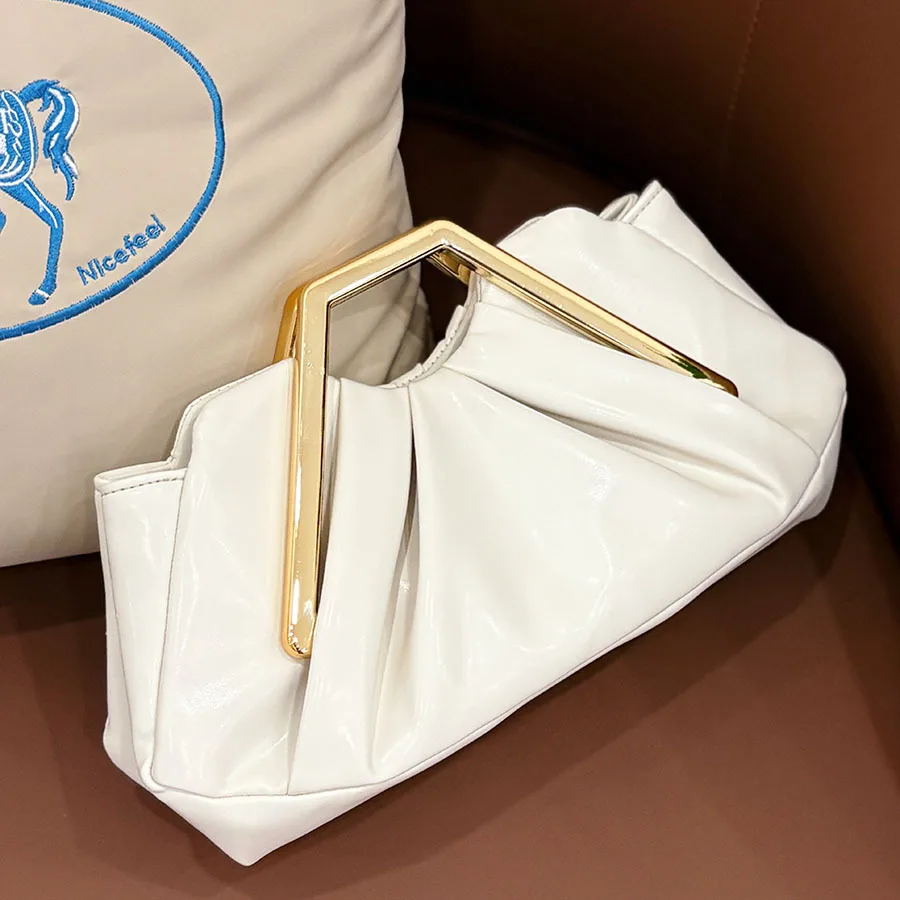 Luxus Designer Taschen für Frauen Weiche PU Leder Handtaschen Halbmond Geraffte Abend Frauen Tasche Kupplung Acryl Griff Wolke Taschen NEUE