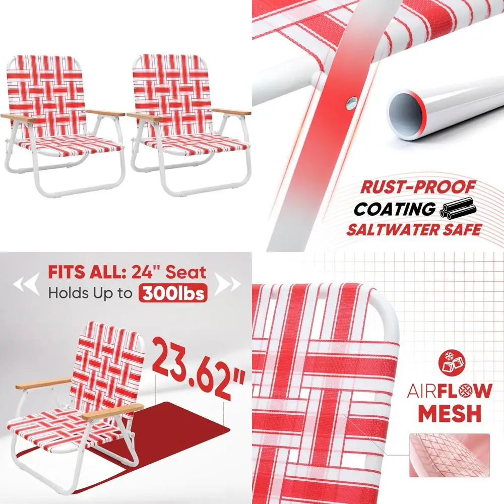 

High-Back Folding Camping and Beach Chairs for Adults with Webbed Mesh and Rust-Resistant Features, Ideal for Outdoor Lawn and P