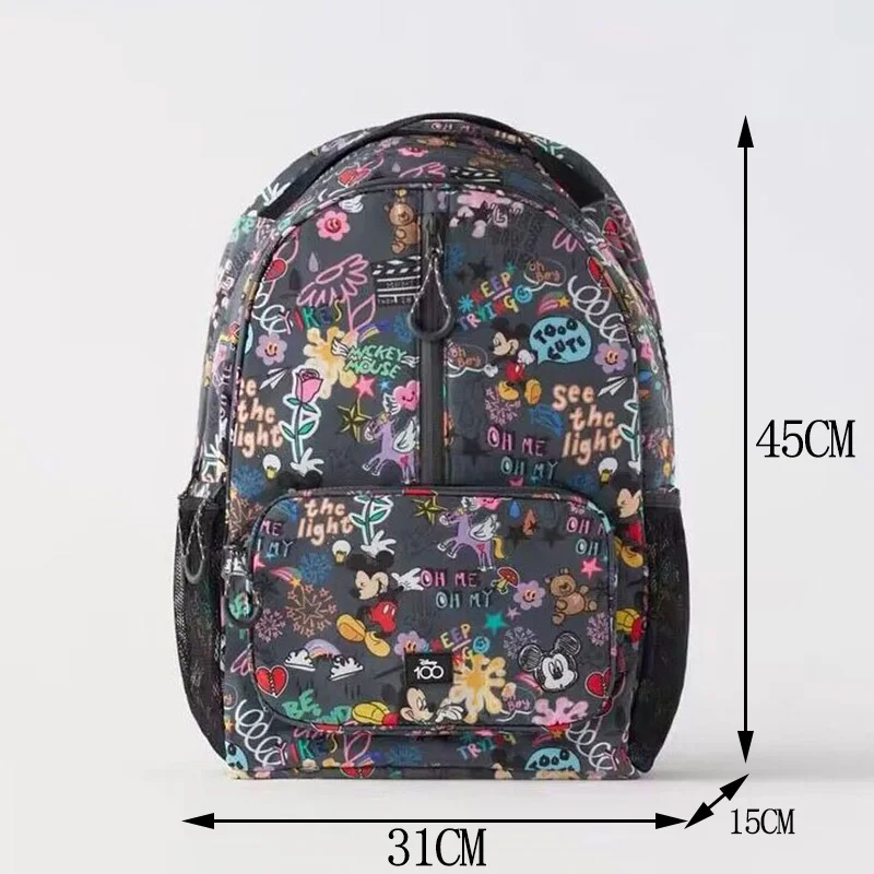 Disney 100th Anniversary Backpack Large Capacity Graffiti Students Double Shoulder Bag Mickey Mouse Printed Backpack Travel Bag