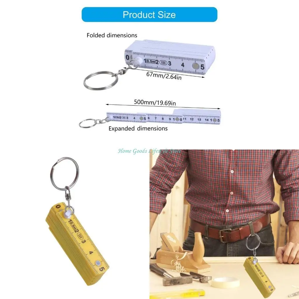 Multifunction Mini Folding Ruler Keychain 10 Fold Plastic Ruler Keychain Travel Friendly Ruler for Students & Professional