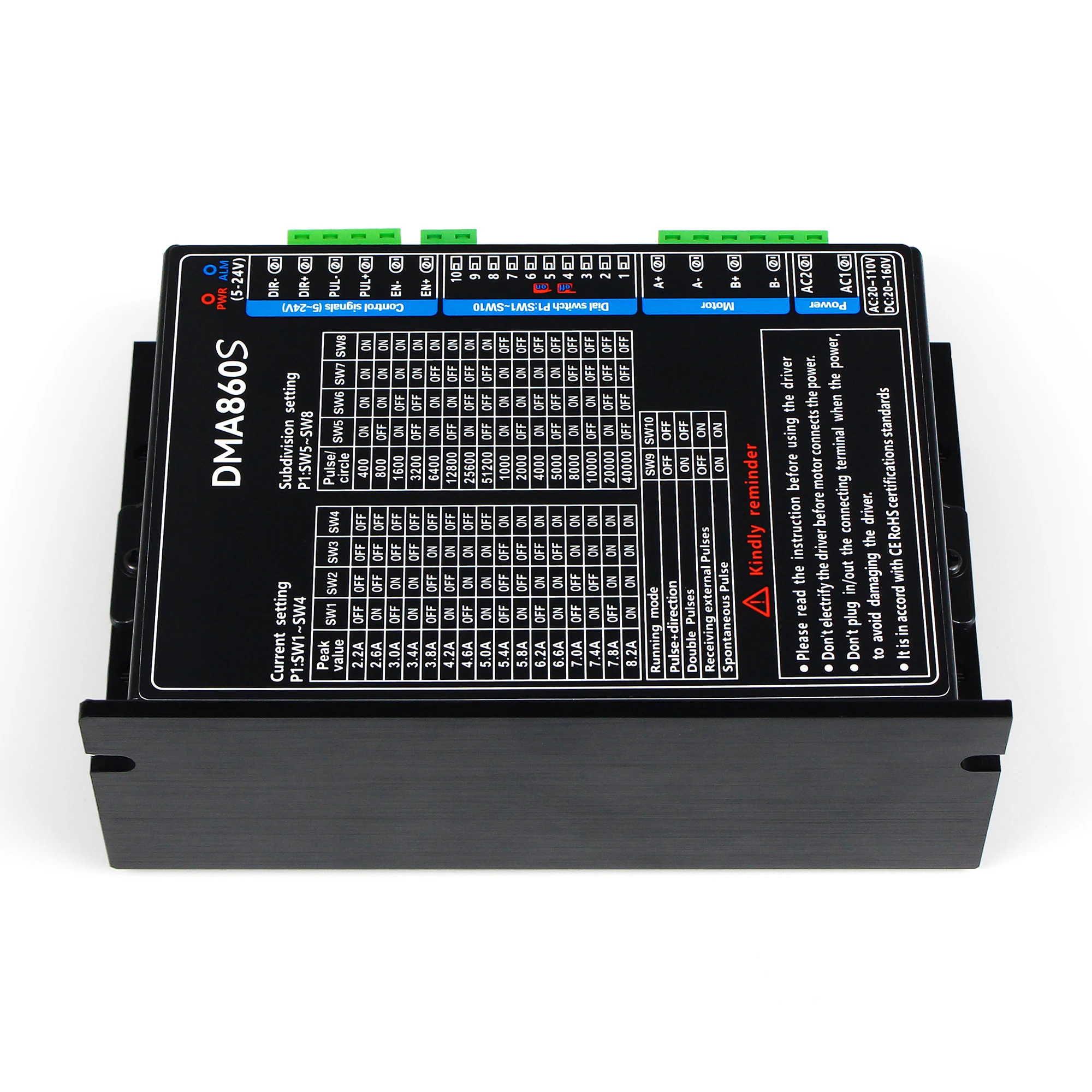 『EU Stock』New DMA860S Stepper Motor Driver Controller DC 18-160VDC / AC 18-110VAC, 2 Phase, for Nema34 86 Stepping Motor