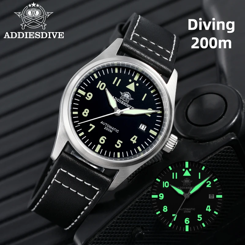 ADDIESDIVE Men Watches Automatic Mechanical Dive Watch 39mm Sapphire Glass C3 Super Luminous 200m Waterproof Vintage Wristwatch