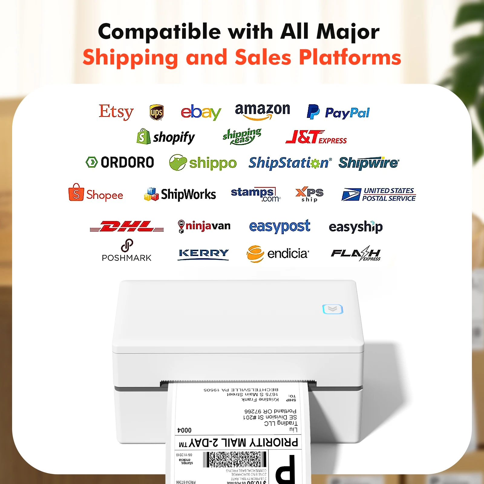 Luck Jingle 110 مللي متر ملصق Waybill Printer للخدمات اللوجستية السريعة 200 ديسيبل متوحد الخواص GD985 USB BT شحن طابعة باركود