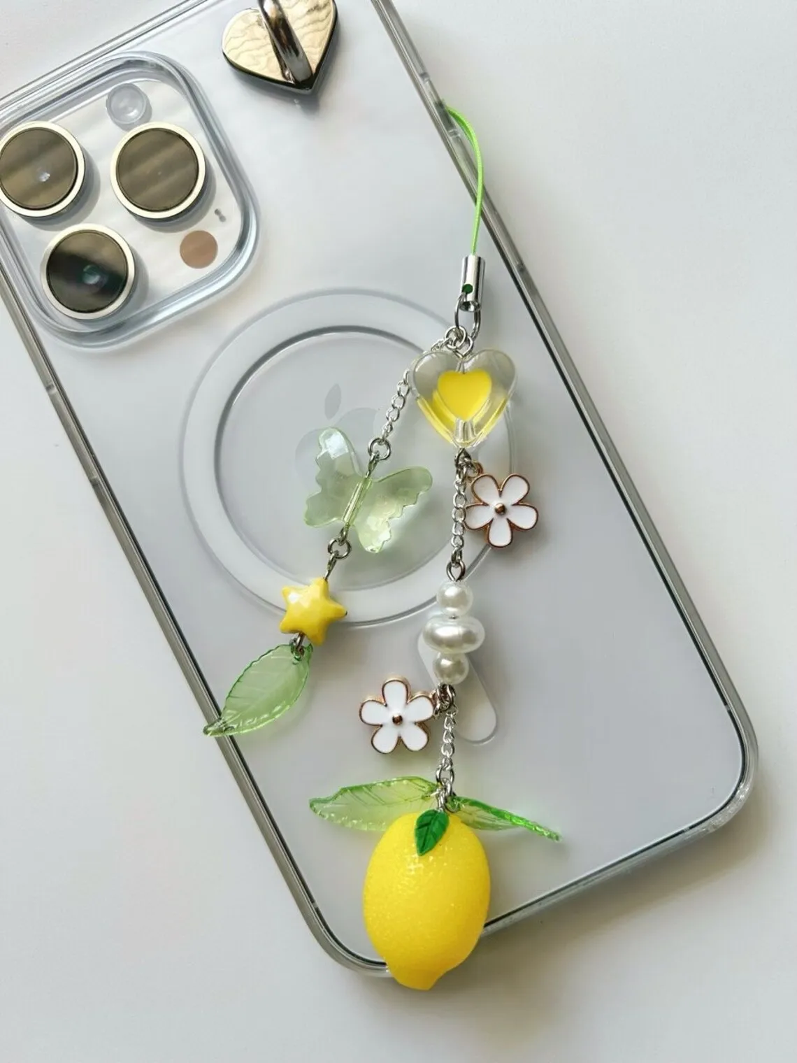 Y2K handmade fruit lifting mobile phone chain Lemon Charm with Flowers