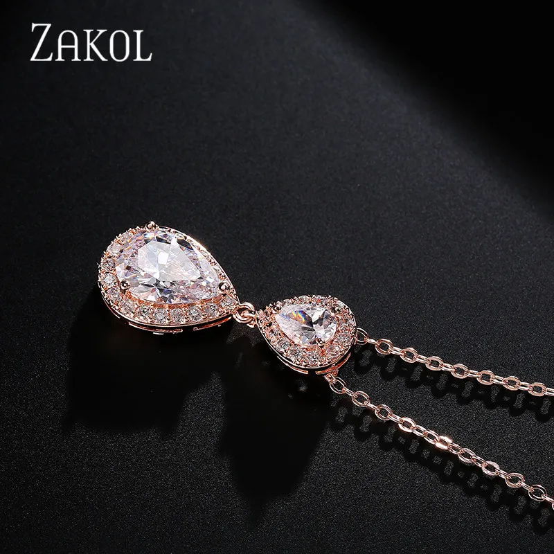 ZAKOL Big Water AAA Cz Zirconia Stone Drop Earrings Necklace Sets for Women Engagement Party Jewelry Gift FSSP263