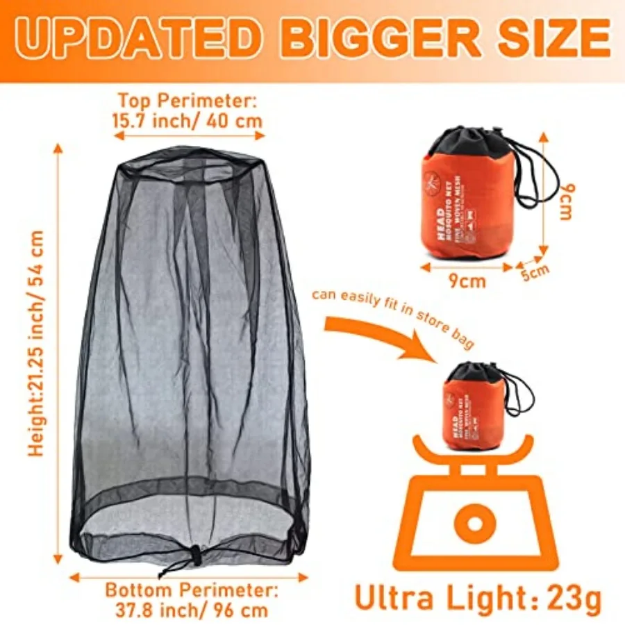 Mosquito Head Net Mesh, Face Neck Fly Netting Hood from Bugs Gnats Noseeums Screen Net for Any Outdoor Lover- with Carry Bags F