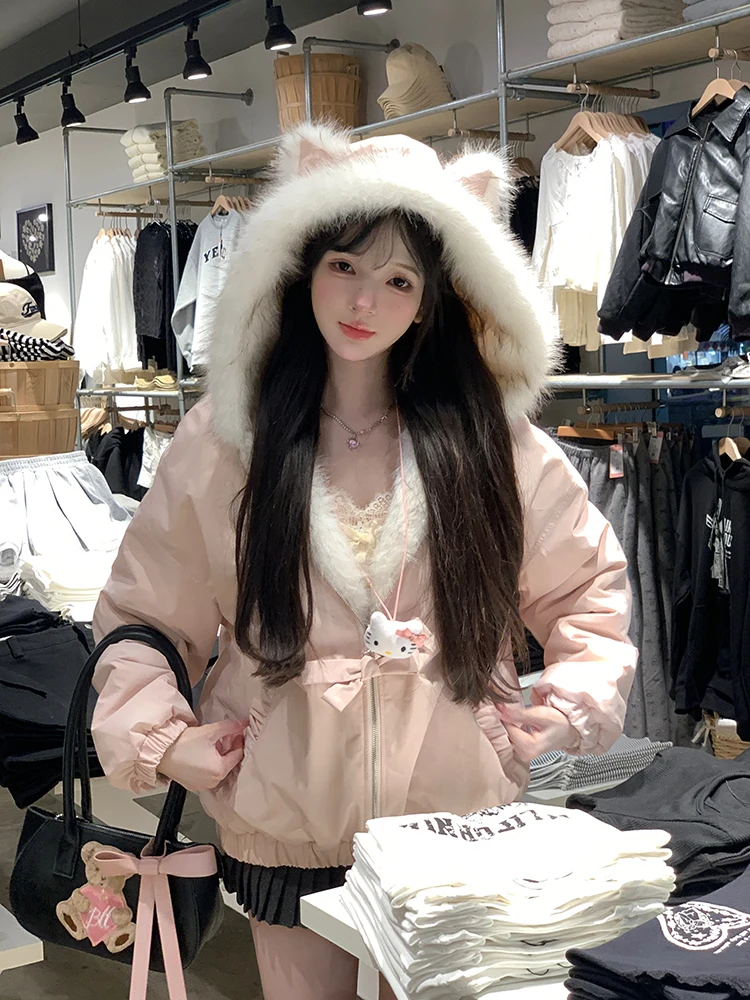 

Rissy Winter Love Song 20-дюймовая двусторонняя шапка на подкладке, пальто, милое теплое пальто из полиэстера и нейлона Cosite Fiber, женское джато