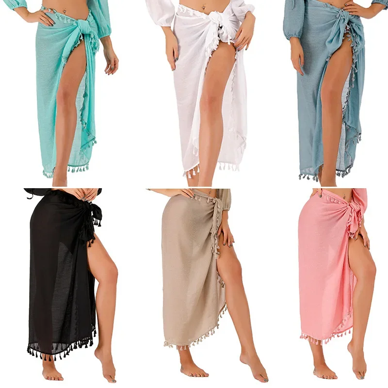 Beach Skirt Multi-purpose Beach Towel Seaside Holiday Sun Protection Tassel Shawl One-piece Apron and Skirt