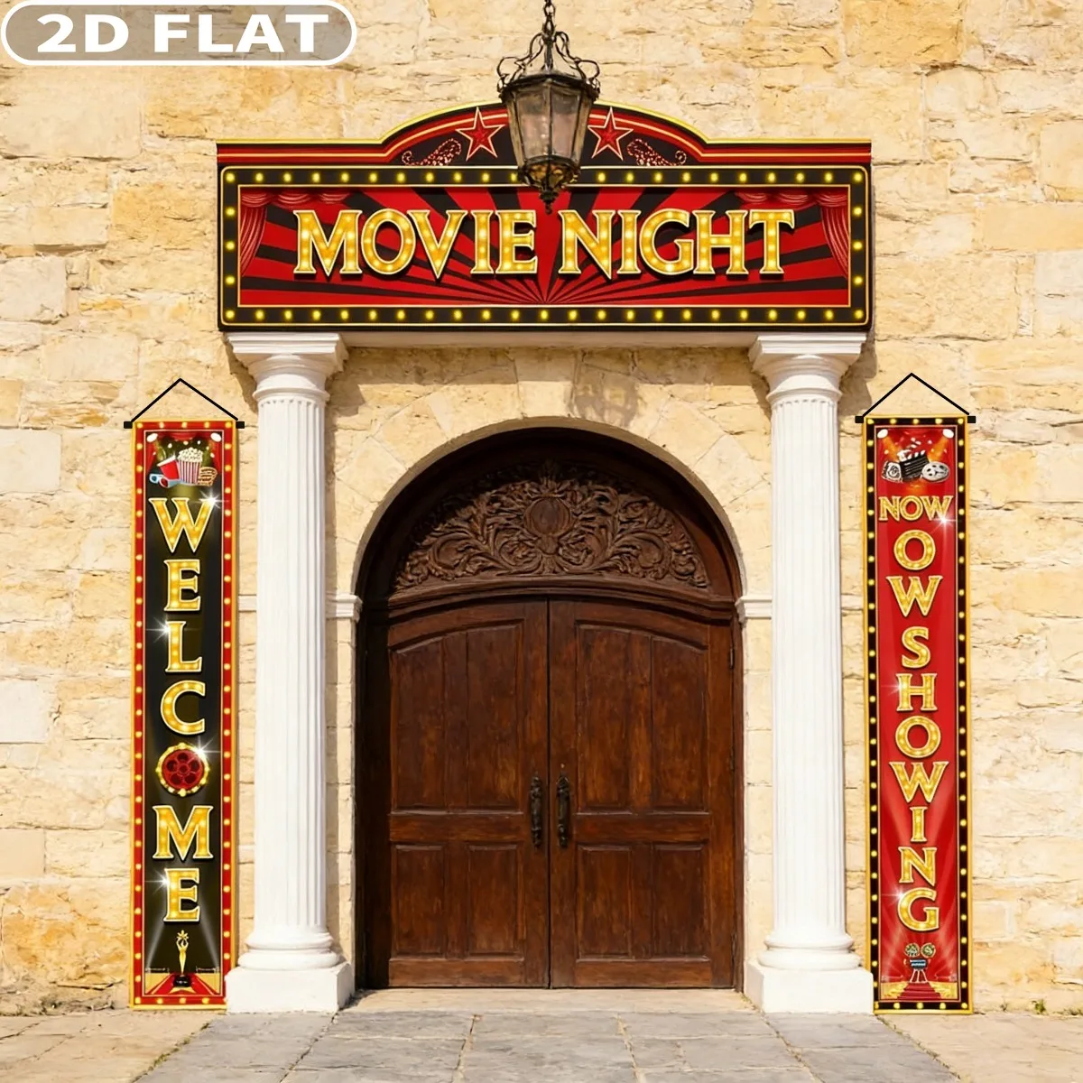 

2D FLAT 3pcs Pattern Movie Night Porch Banner Decor 30x180 Cm & 68x180 Cm Suitable for Studio Photography Props