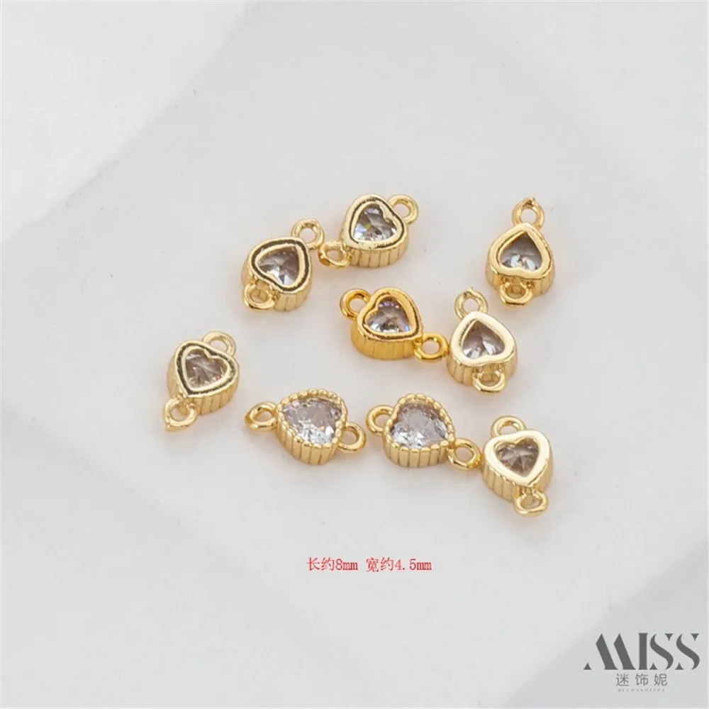 

14K Gold-plated Zircon Embossed Heart-shaped Double Hanging Link DIY Accessory Buckle Handmade Jewelry Material