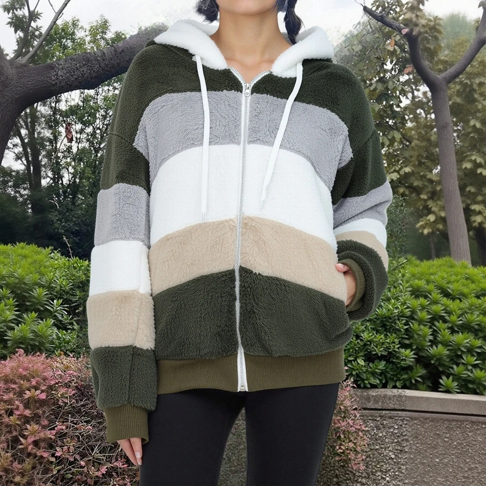 

Женская повседневная лоскутная куртка с длинным рукавом и капюшоном с отдельной молнией, осенняя базовая повседневная верхняя одежда