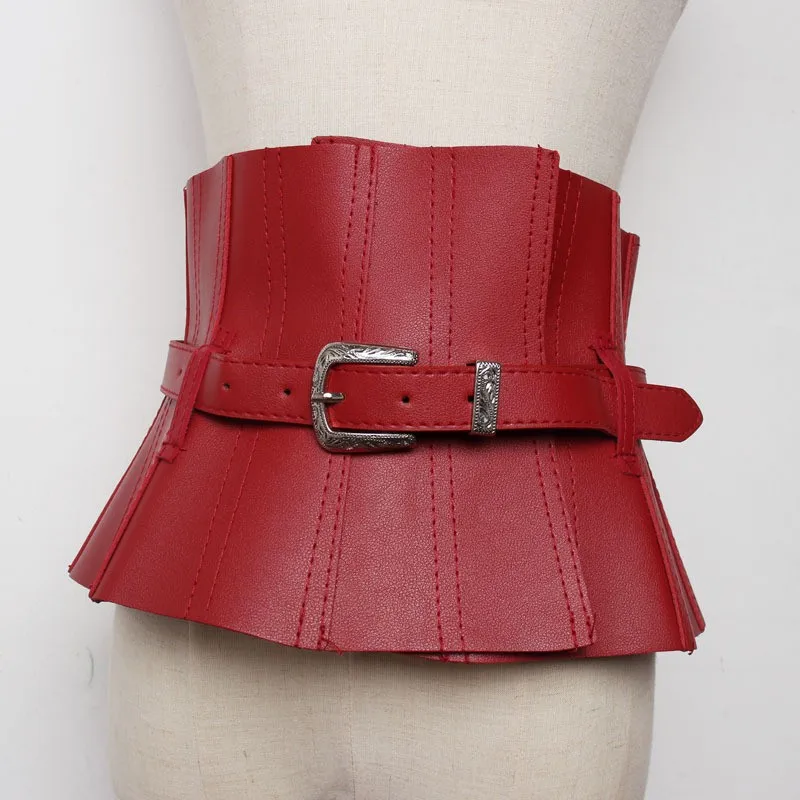 Fashion Luxury Solid Color Women Corset Exquisite Fine Craftsmanship Faux Leather Lace-up Buckle Wide Belt Clothes Accessories