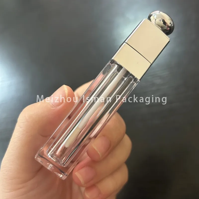 50 個 6 ミリリットル空のプラスチックリップグロスチューブスリムスクエア透明シルバーゴールドワンド容器液体口紅包装用