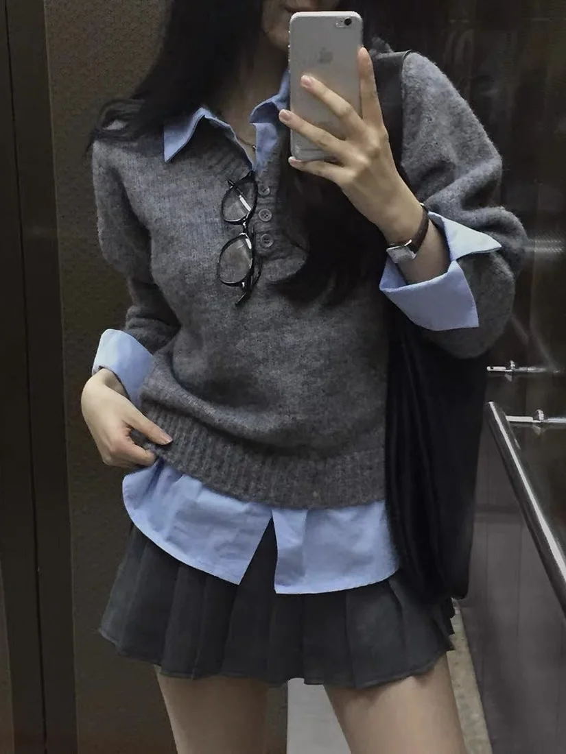 

Early Autumn Ne College Sle Knitwear Women's Faionable Loose Sweater Youthful Design Korean Loose Knitted Top