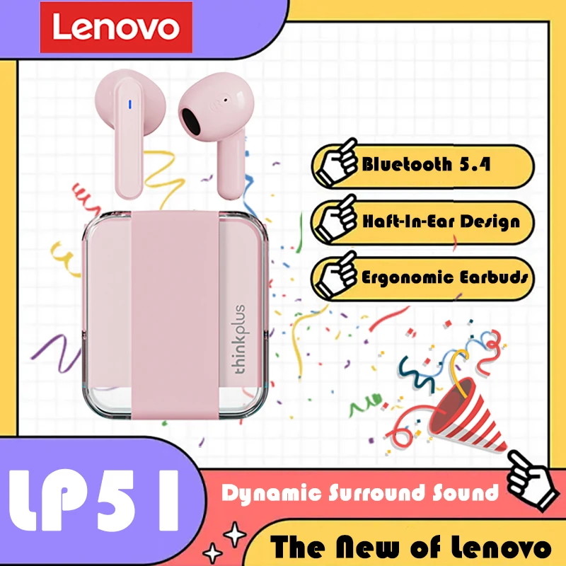 Keuze Nieuwe Lenovo Lp51 Tws Draadloze Bluetooth 5.4 Koptelefoon Haft-In-Ear Ergonomische Oordopjes Lange Standby Koptelefoon