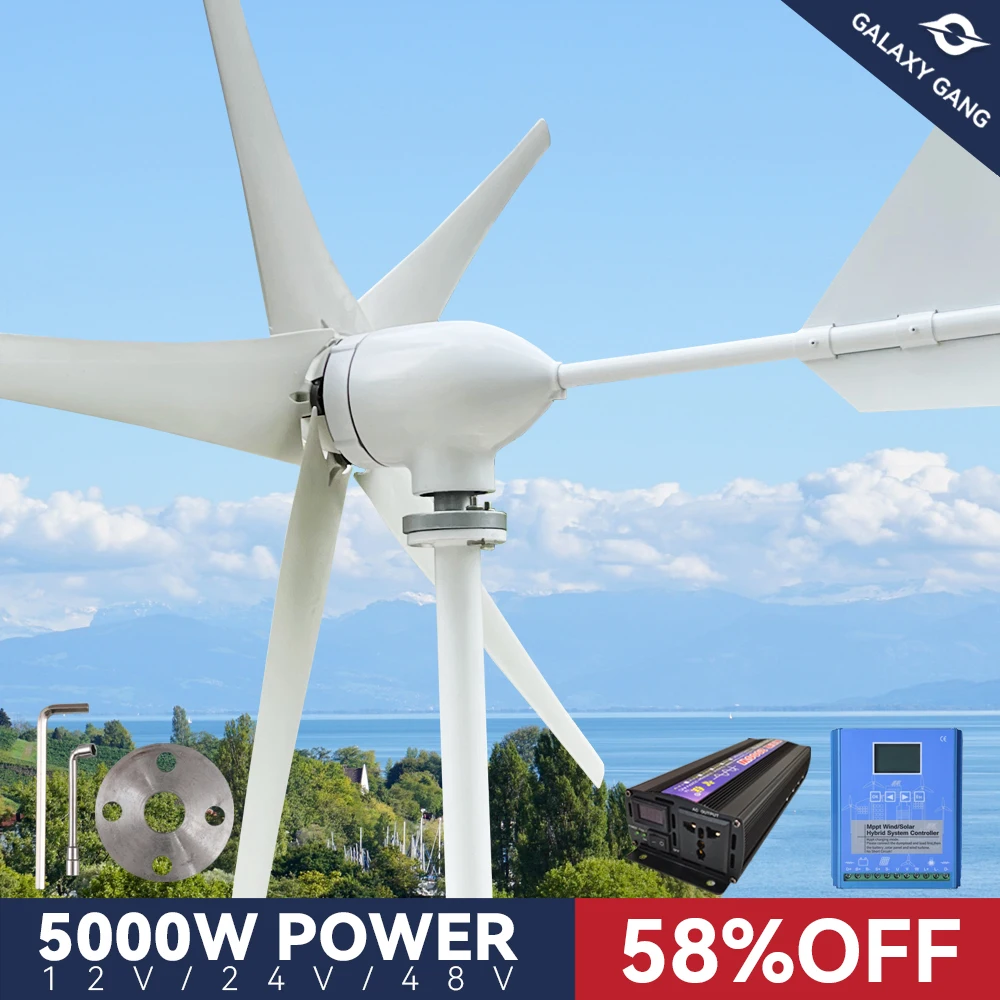 

Windmill Power 5000W 5KW Dynamo Wind Turbine Generator 12v 24v 48v MPPT Charge 5 Blade With Off Grid Systemhome Appliance