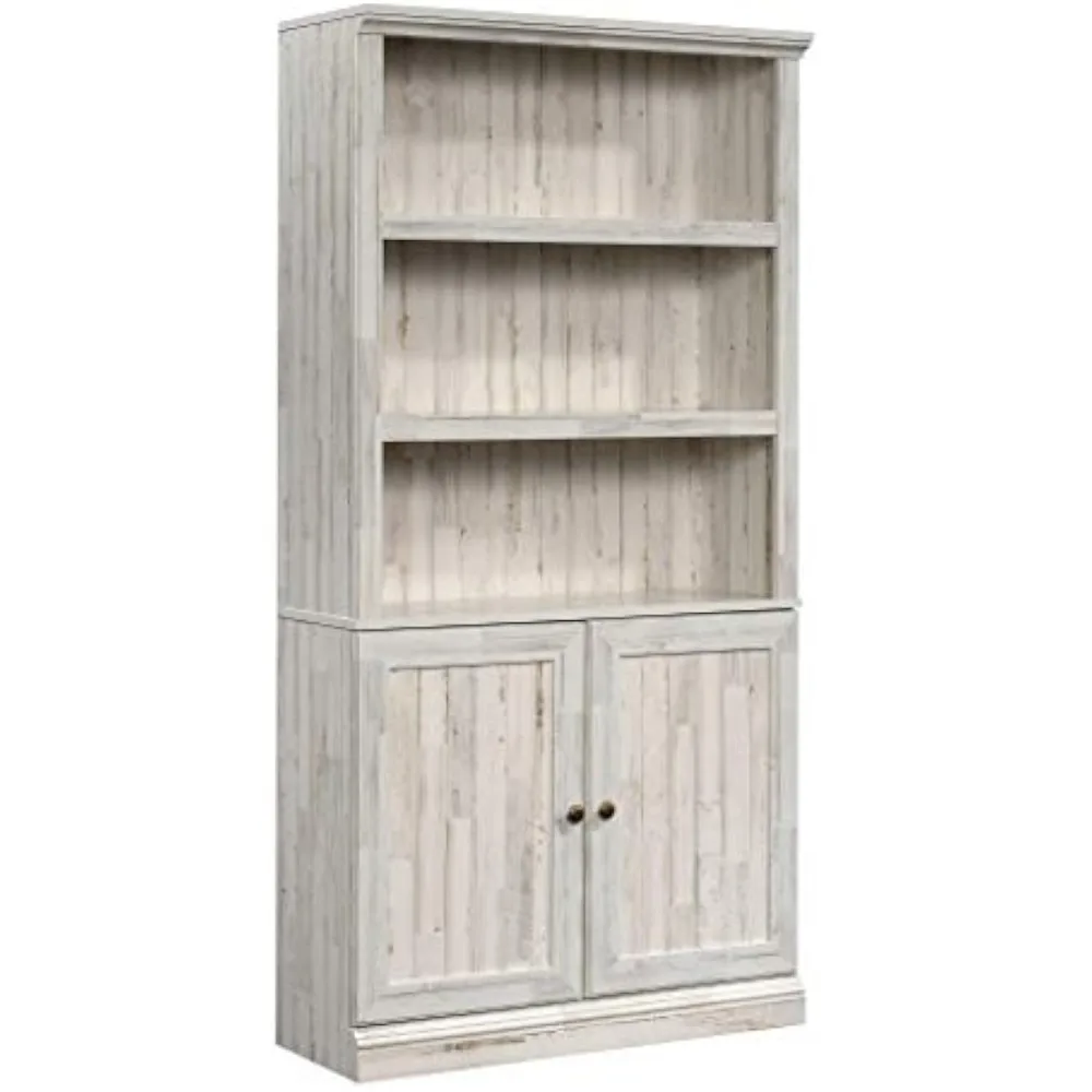 Select Book Shelf, Bookshelf with Storage, Library Bookcase with Doors and Adjustable Shelves, in White Plank