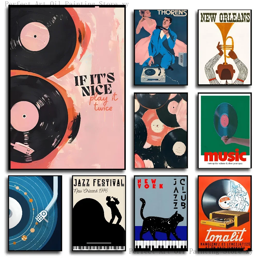 1PC Abstract Jazz Music Festival Record Player Symbol Art Poster Paper Print Home Living Room Bedroom Entrance Bar Restaurant