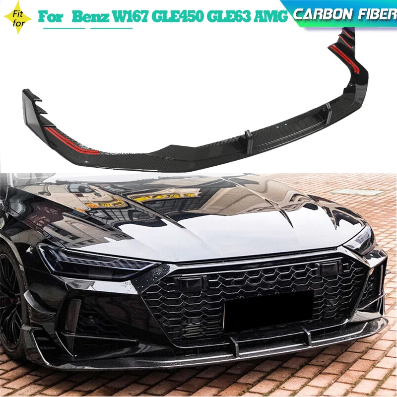 Prepreg Dry Carbon Front Bumper Lip Spoiler for Audi RS7 Sportback Hatchback 4-Door 2020 2021 Car Front Lip Chin Apron Body Kit