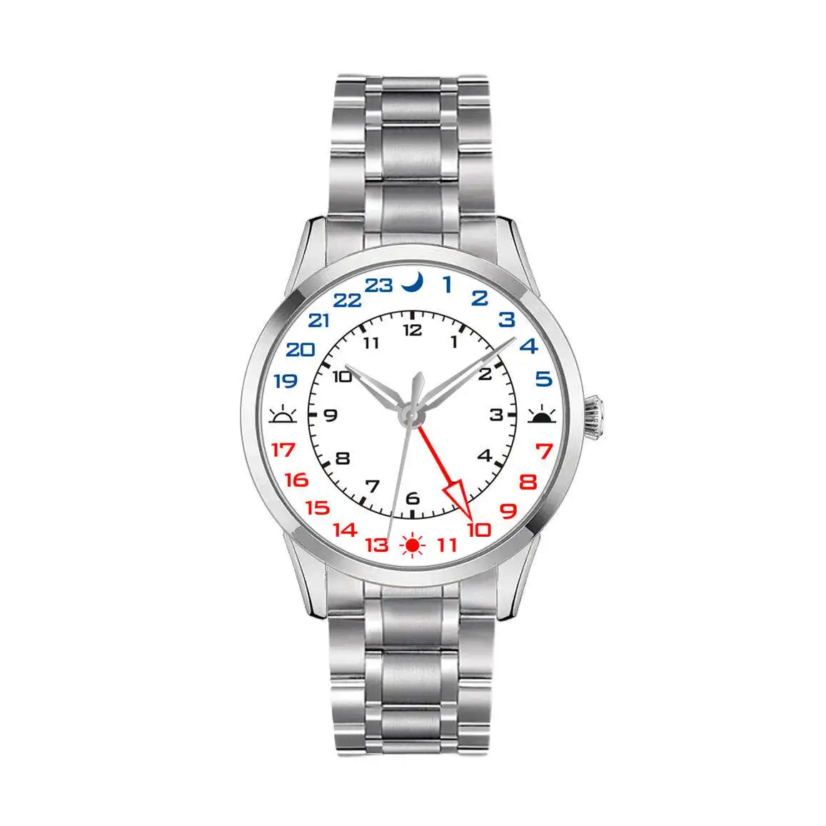 

National Style Sunrise Sunset Sun Moon 24-Hour Stainless Steel Leather Waterproof Quartz Watch Men Student Custom Trend