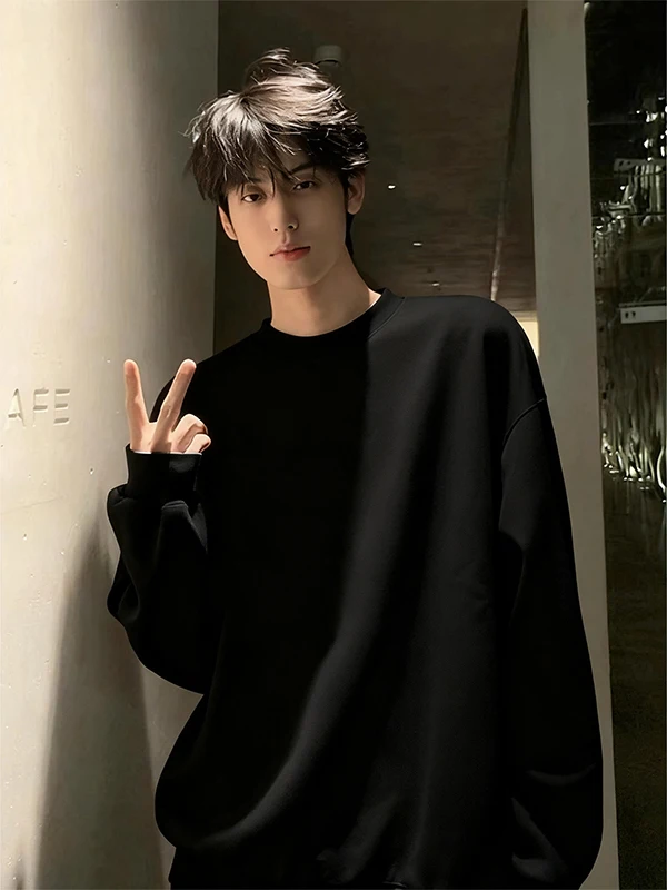 

American Style Long Sleeve Sweatshirt for Men Casual Base Layer Shirt Spring 2026 Polyester Spandex Blend Anti-Wrinkle