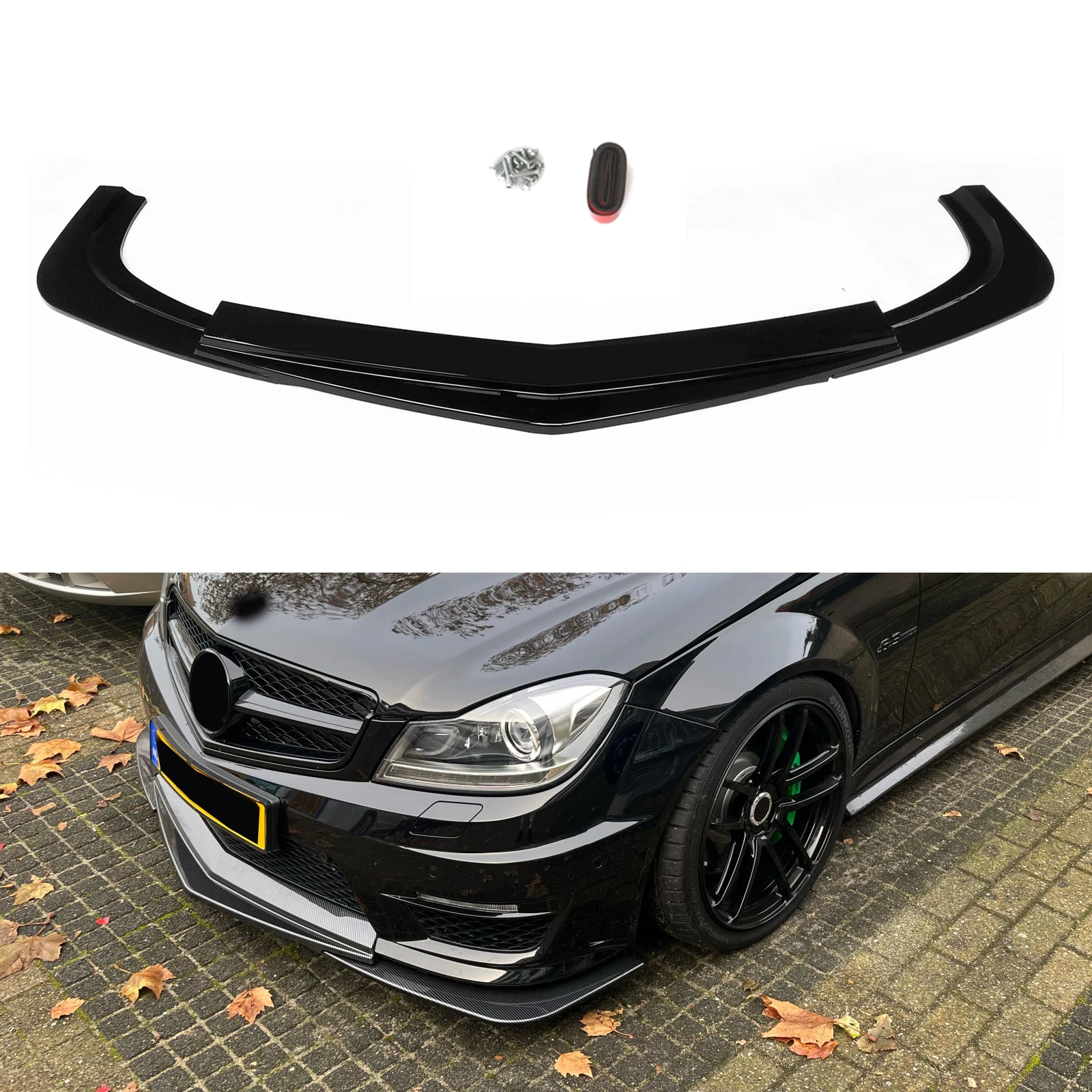 

Front Bumper Spoiler Lip For Mercedes Benz C Class W204 C63 AMG Base Sedan 4-Door 2012 2013 2014 Gloss Black/Carbon Fiber Look