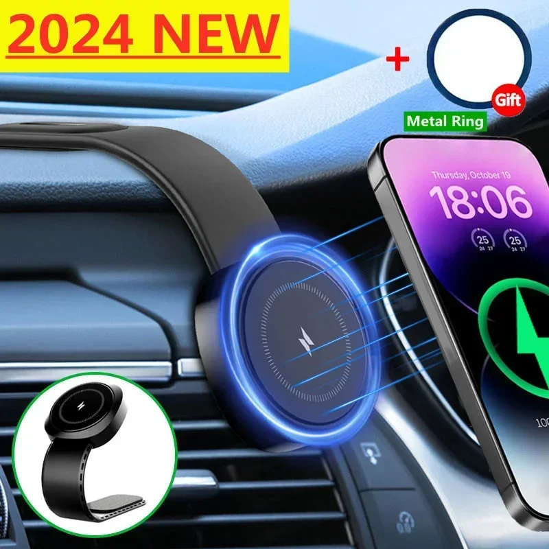 Magnetic Car Wireless Charger Fast Charging Car Phone Holder Center Control Screen Dashboard for iPhone 15 14 13 12 Pro Max Mini