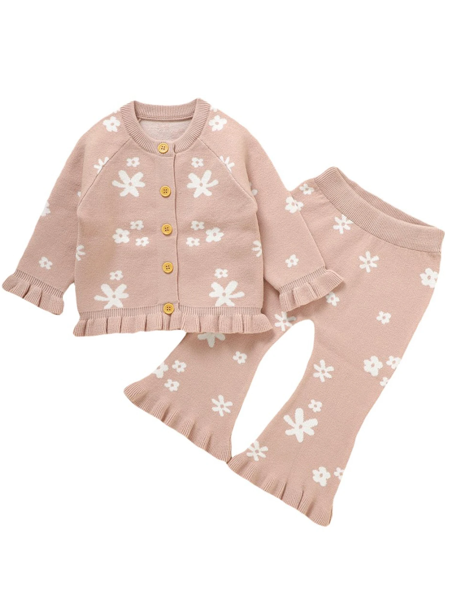 

Toddler Girl 2Pcs Winter Outfits Long Sleeve Solid Color Knit Sweater Tops Leggings Set Baby Clothes for Fall