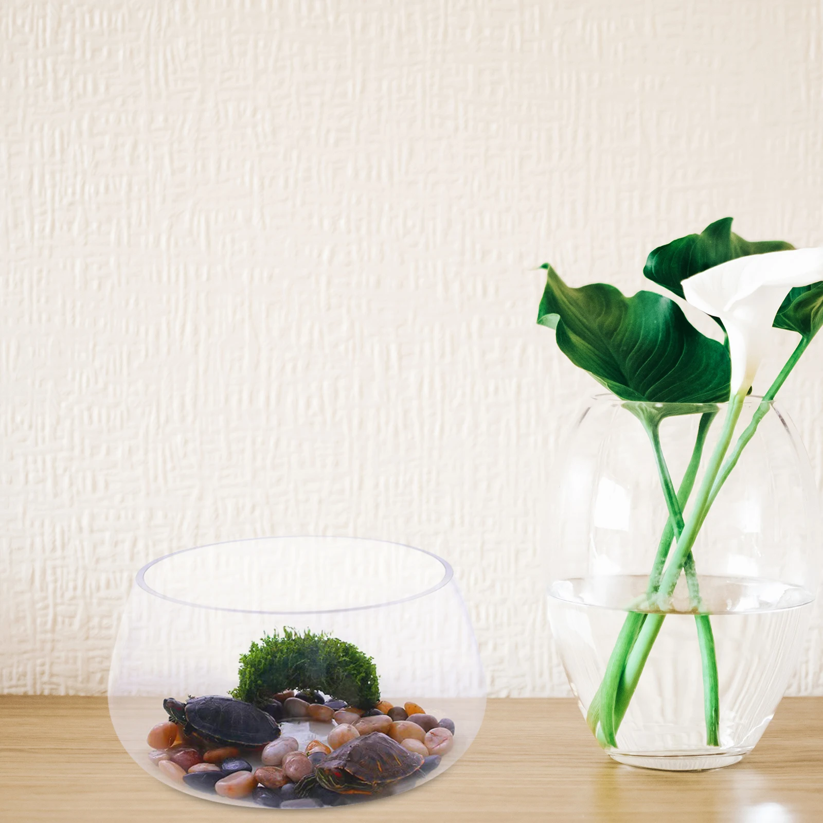 

Mini Aquarium Tank Clear Round Glass Fish Bowl for Desktop Home Decor Small Landscape Terrarium Easy Clean Hydroponic Plant Vase