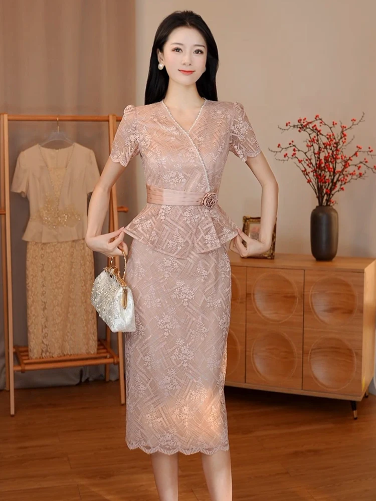 

Elegant IZP Summer Lace Wedding Dress Reformed Evening Gown for Mother of the Bride Matron of Party Dress