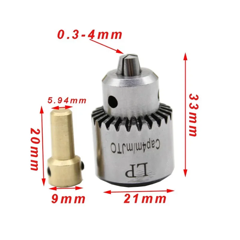 4pcs Micro Motor Drill Chuck gamma di serraggio 0.3-4mm Mini montato su cono con chiave 3.17mm albero elettrico in ottone