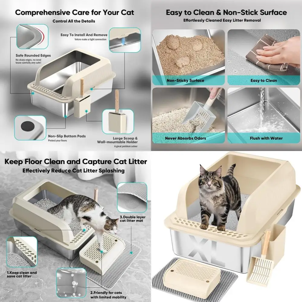 

Large XL Enclosed Cat Litter Box with Lid, High Sides for Big Cats, Anti-Leakage, Non-Stick, Easy Clean, Included Scoop and Mat