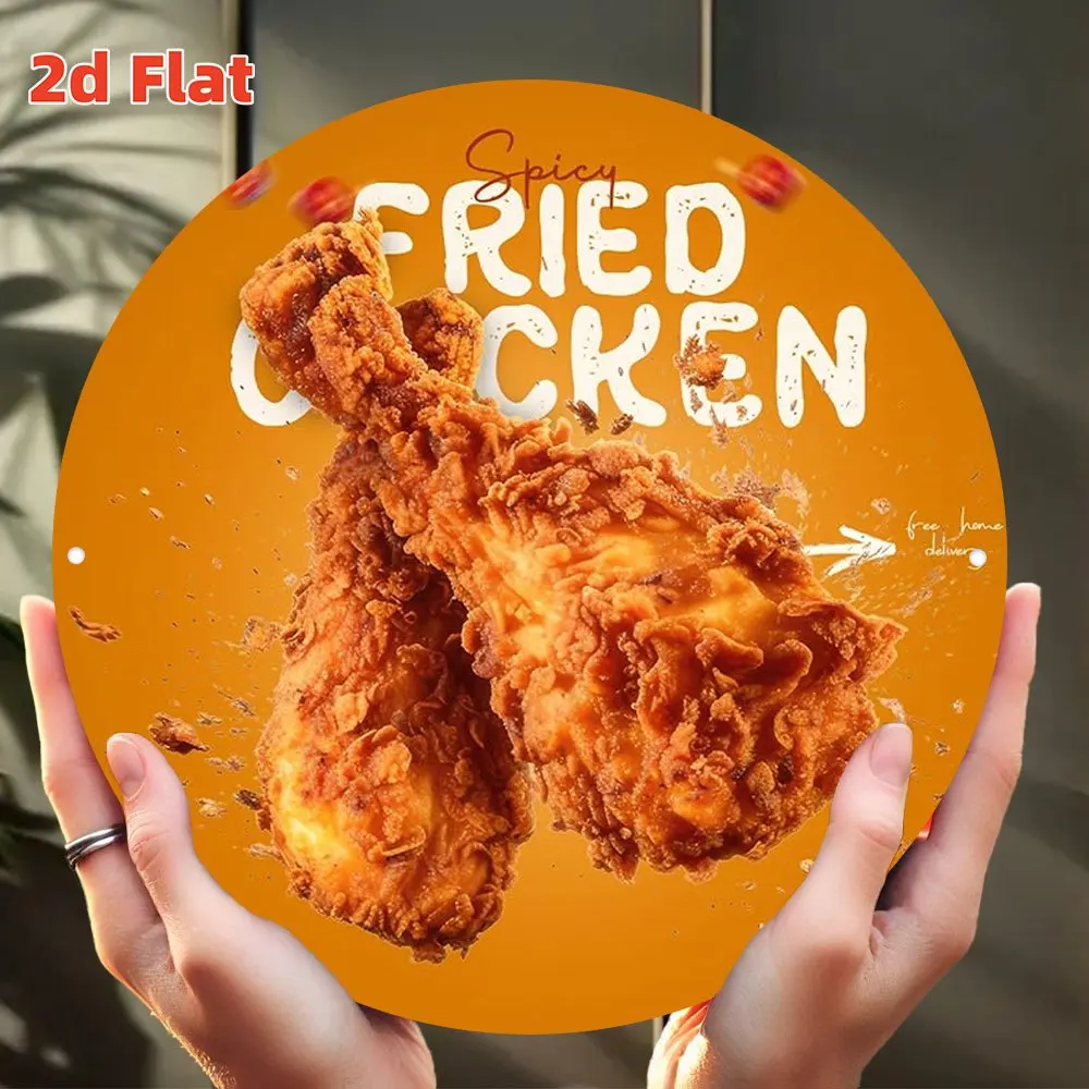 Letrero de Metal 2D con pata de pollo frito caliente, decoración de pared de comida callejera coreana, letrero de aluminio redondo de 7,8x8 pulgadas para Bar, restaurante