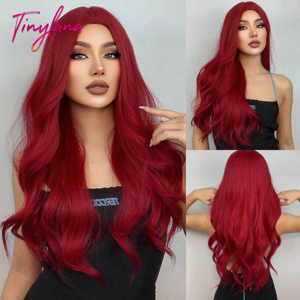 

Wine Burgundy Red Long Wavy Synthetic Hair Wigs for Women Orange Red Body Wave Halloween Cosplay Natural Wig Heat Resistant