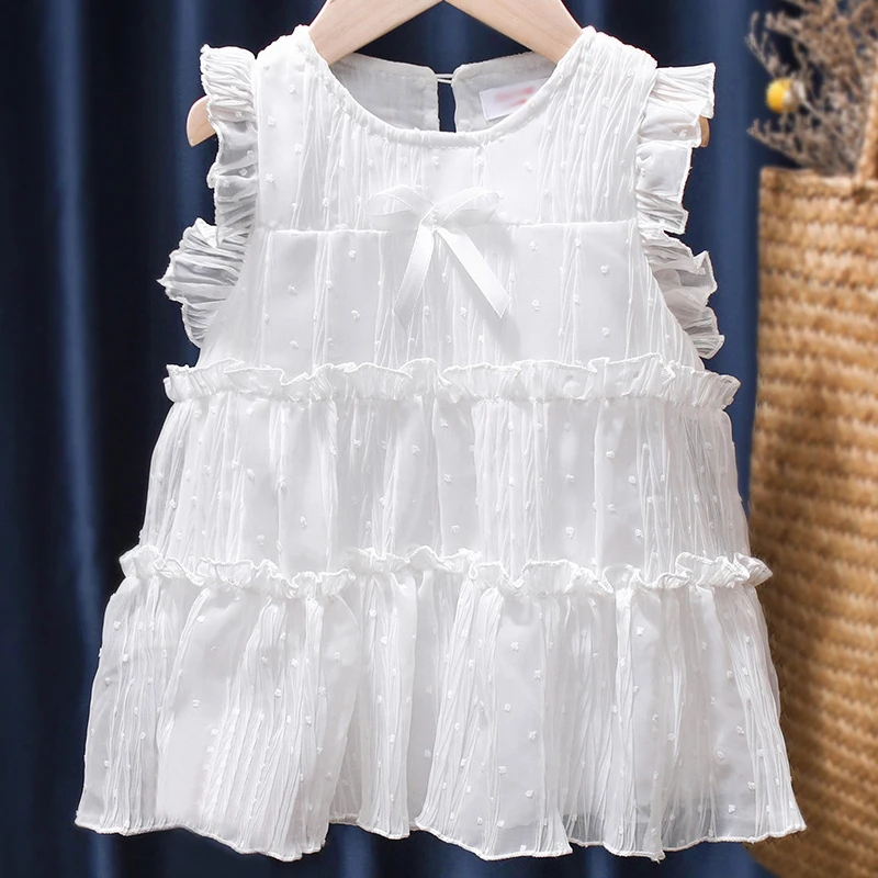 

2023 Summer Dress For Baby Girl Clothes Korean Fashion Chiffon Sleeveless Cute Bow Princess Toddler Dresses Kids Clothing BC2348