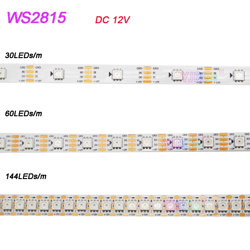 Imagem -04 - Tira Conduzida Ws2815 da C.c. 5v 12v Ws2812b Sinal Duplo Endereçável 5050 Rgb Fita Clara Ws2812 ic 30 60 144 Pixéis m Cor Mágica Conduziu a Barra