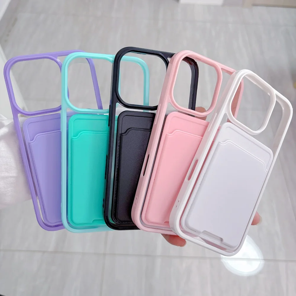 Candy Color Card Holder Bag Case For iPhone 17 16 15 14 13 12 11 Pro Max X XS XR 8 7 Plus Slot Wallet Shockproof Bumper Cover - náhled 4