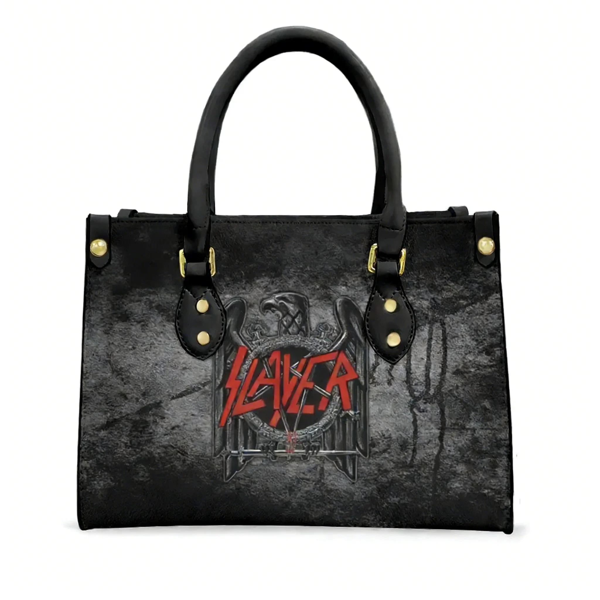 

S-Slayer Heavy Metal Rock Band Tote Bag Purse Womens Mens Personalized Text Image PU Leather Handbag Business Shopping Gift Bags