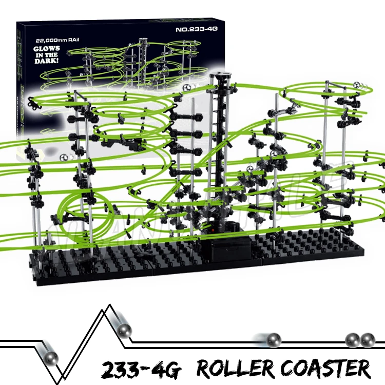 2200cm Rail Level 4 Marble Run Night Luminous Glow In The Dark Roller Coaster Model Building Boy Set Maze Rolling ball Sculpture