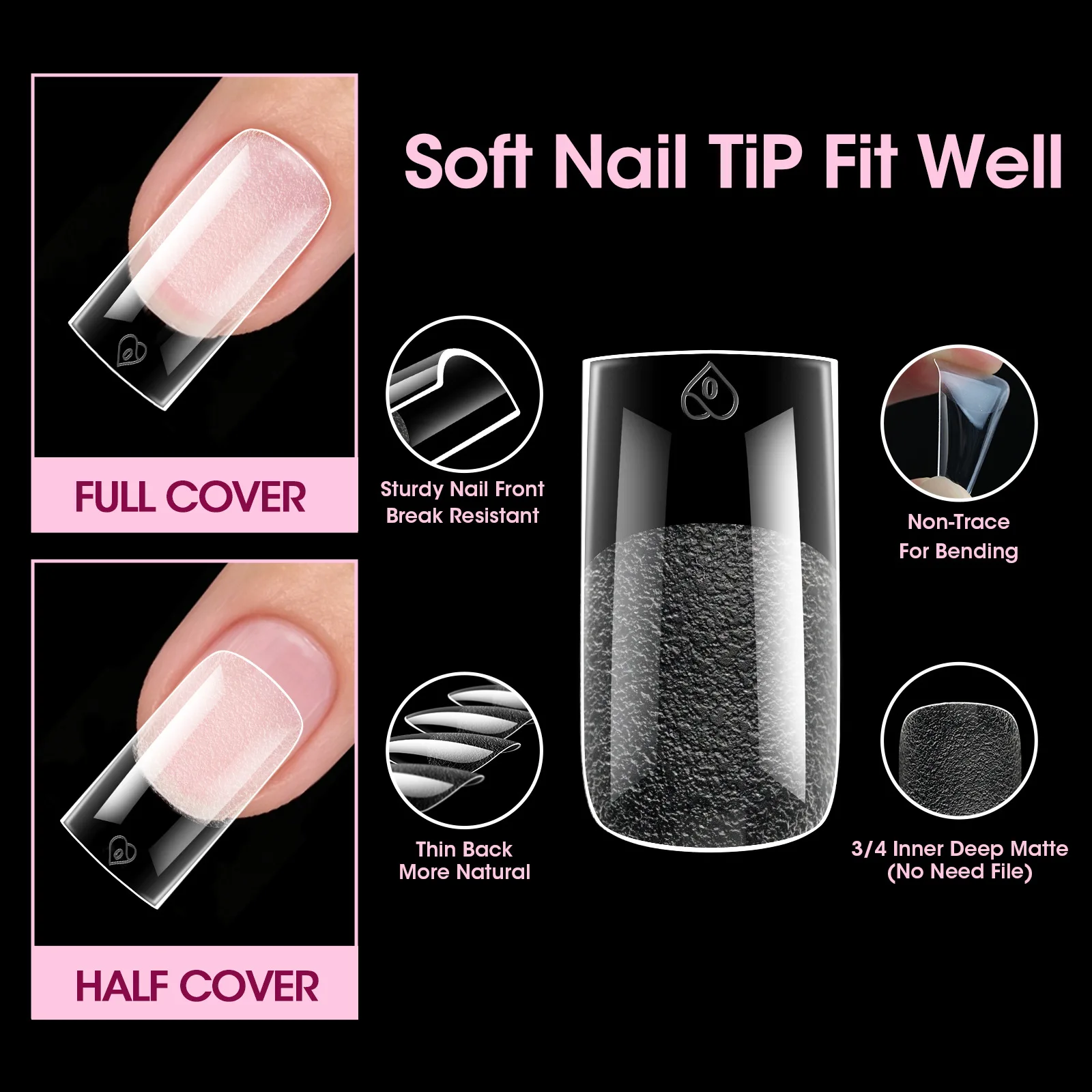 576pcs Full Cover Press on Nail Tips Stiletto Almond Square Coffin French False Fake Soak Off Gel Nail Extension Tips Capsule