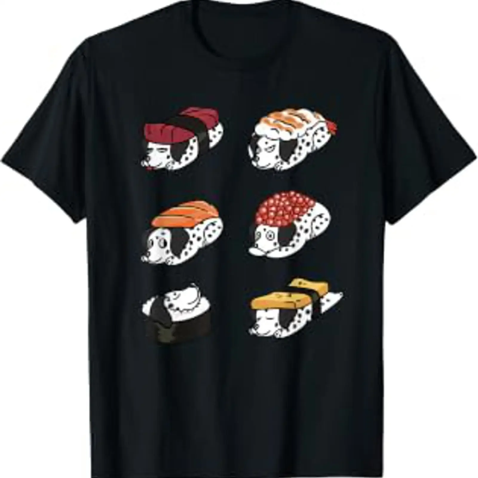 Camiseta Sushi Dalmatien Chien vintage lavada para hombre, ropa urbana elástica, transpirable, suave, unisex, con diseño gráfico.