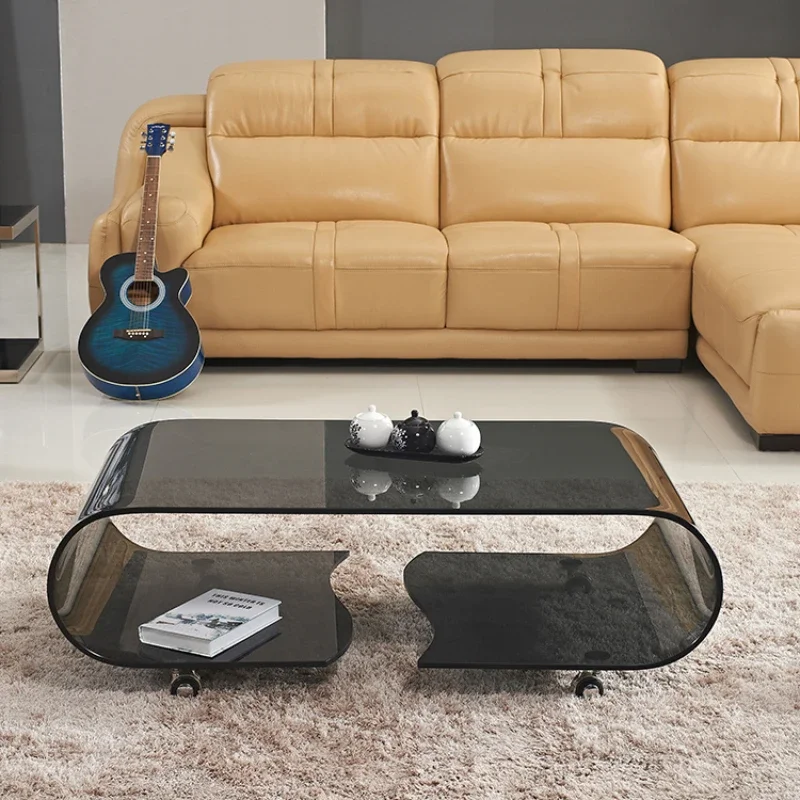 Fashion Mobile Coffee Table Modern Glass Wheeled Creative Coffee Table Space Saving Mesas De Centro Para Sala Home Furniture