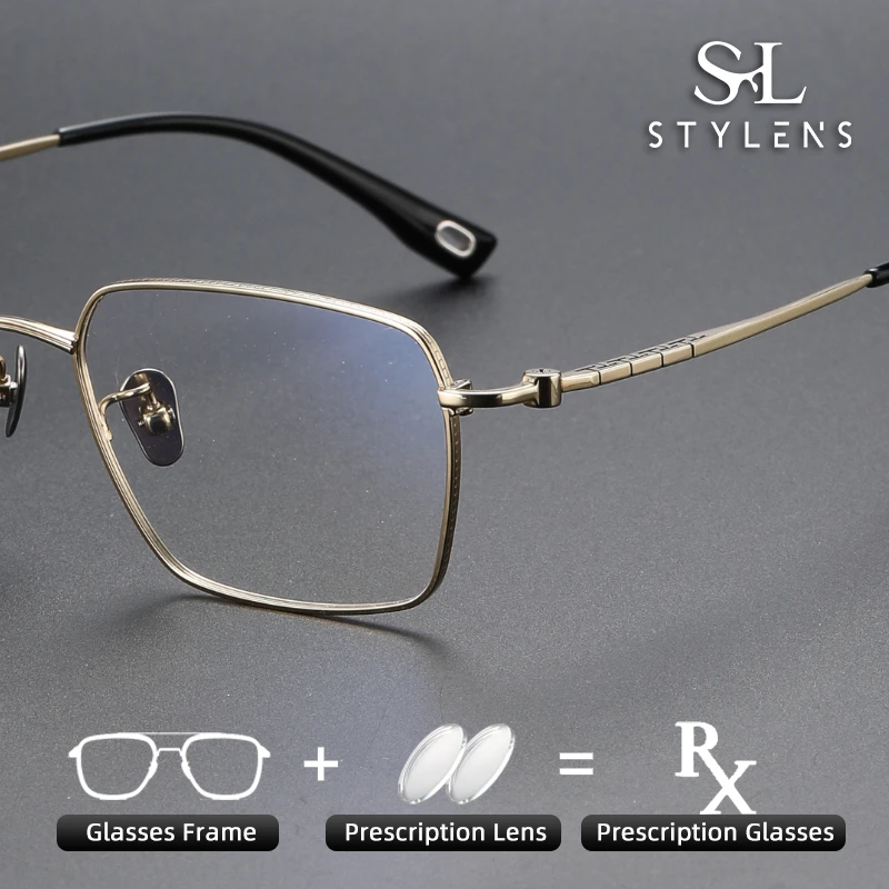 

STYLENS Business Pure Titanium Square Glasses Men Business Optics Prescription Glasses Anti Blue Light Progressive Glasses 80908