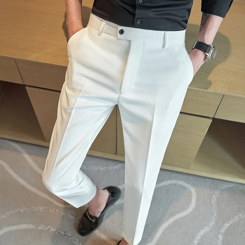 Spring/Summer Thin Men's Solid Color Small Suits Korean Version Slim Fit Small Feet 9-point Casual Pants for Men