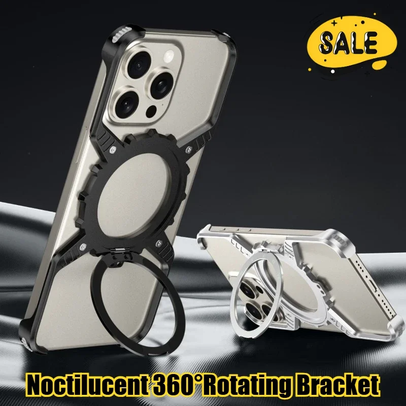 

Magnetic Meta Frameless Noctilucent 360°Rotating Bracket Phone Case for Iphone13 14 15 16 Pro Max 16E Shockproof Protector Cover