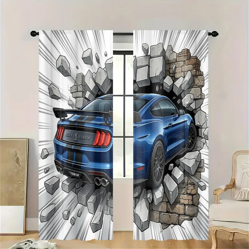 Modern Sports Car Breakout Curtain Window Curtain Shelby Mustang Auto Graphic Art Window Dressing Home Decor Panels