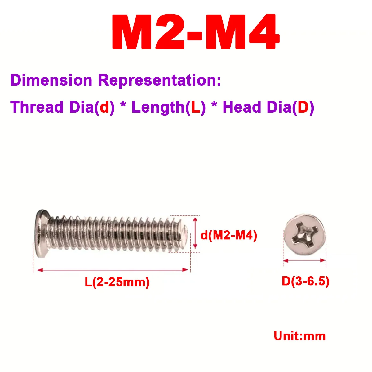 

Nickel Plated FM Cross Small Countersunk Head Screw Small Flat Head Electronic Machine Screw M2.5M3