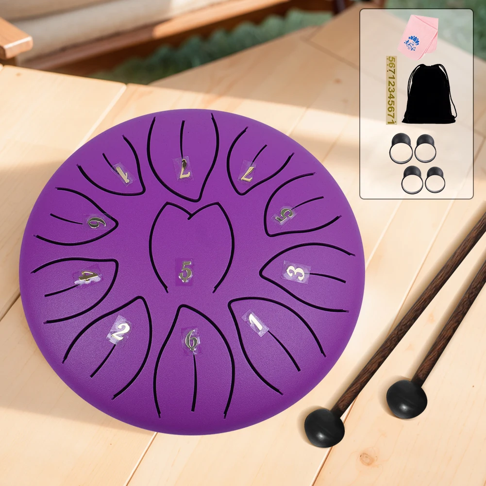 6 Inch 11 Notes Steel Tongue Drum Percussion Instruments Rain Drum Instrument for Entertainment Meditation Yoga Zen Gifts