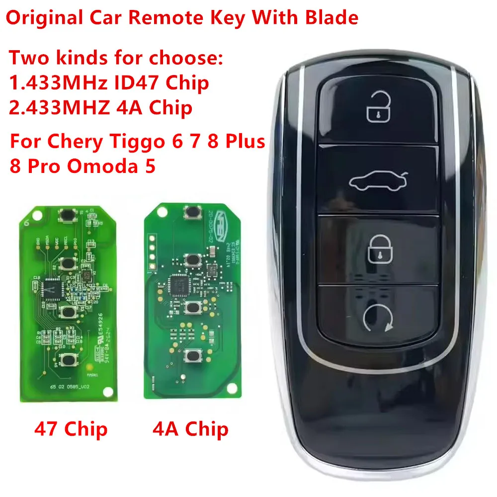 Smart Card Original Proximity Autoschlüssel mit Fernbedienung 433MHz ID47 oder 4A Chip für Chery Tiggo 6 7 8 Plus Pro OMODA 2021+