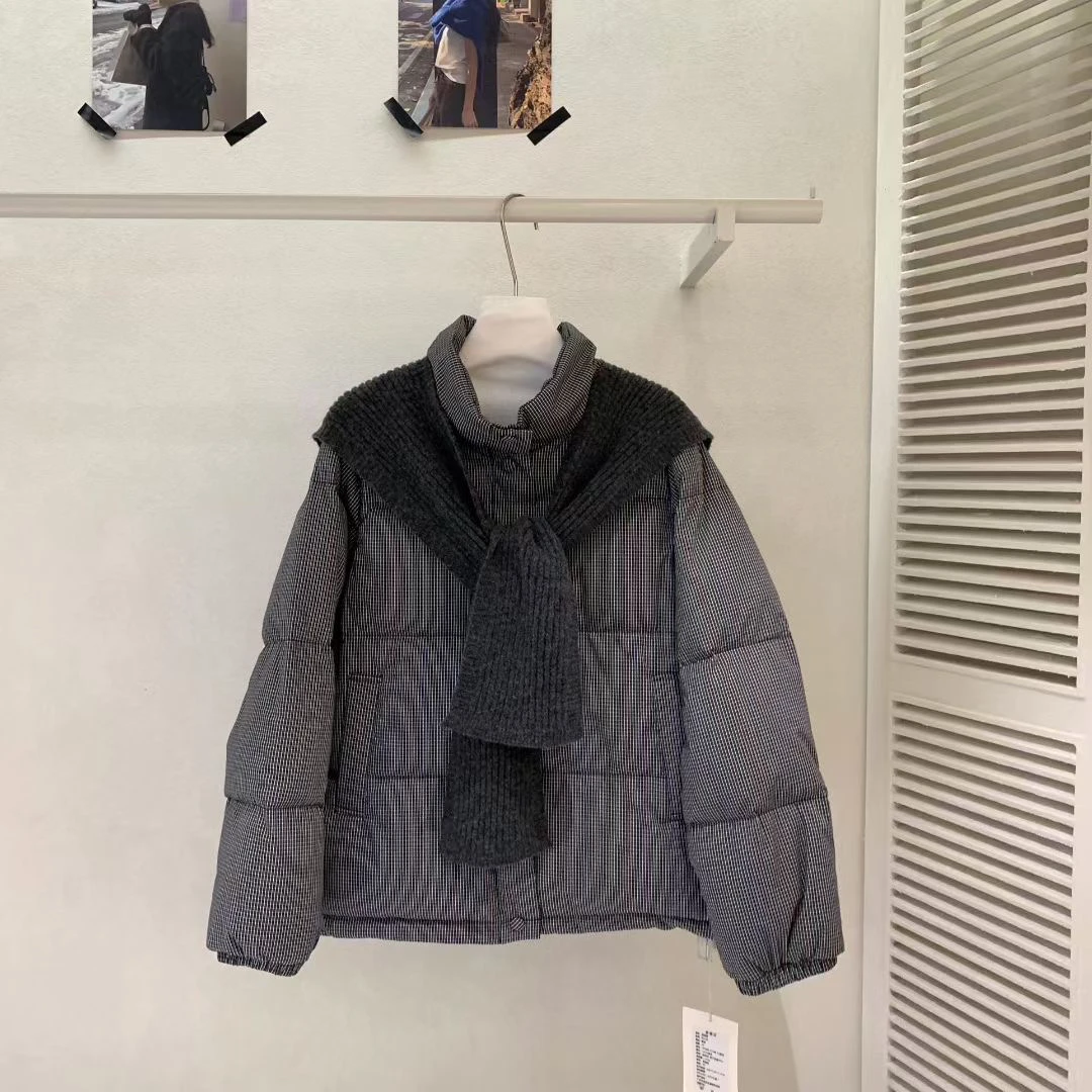 

Tohh Korean Sle Plaid Шерстяной шил ort Женский пуховый Jaet 90% Белый Ду пух Утягивающий теплый топ на молнии Круглый Ne